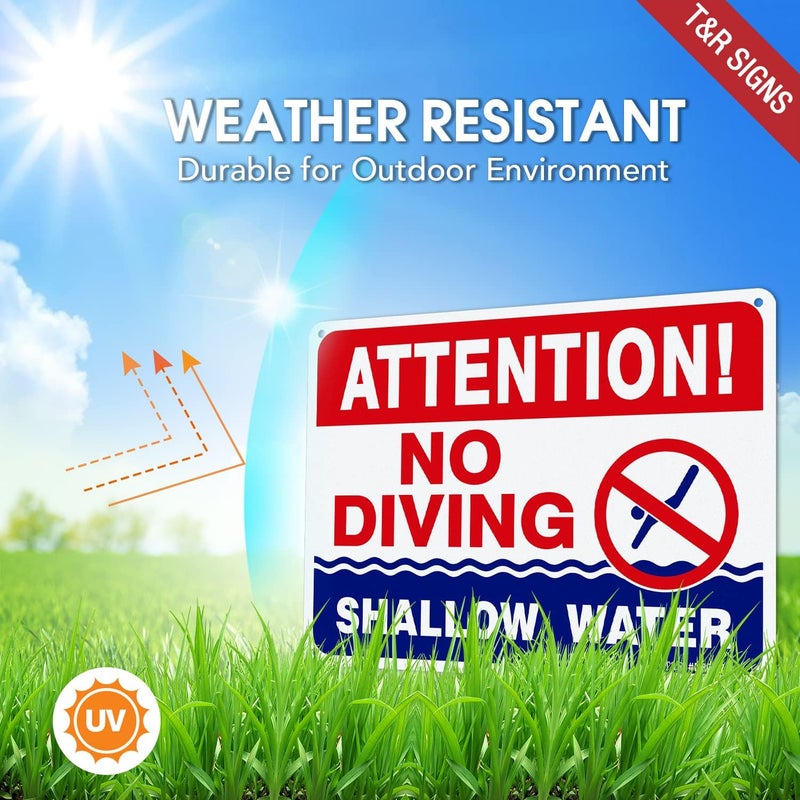 TR No Diving Sign Shallow Water - 2 Pack - 10"x7" .040 Rust Free Heavy Aluminum, Reflective, Waterproof, Weatherproof and Fade Resistant, 4 Pre-drilled holes, Easy to Mount - Image 3